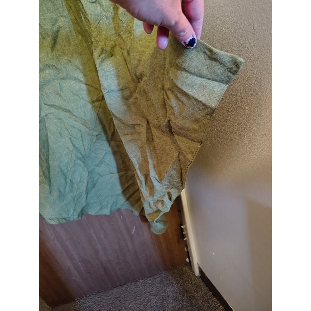 Bryn Walker Green Linen Dress tunic Asymmetrical Hem Lagenlook MidSleeve Loose M - Picture 6 of 11